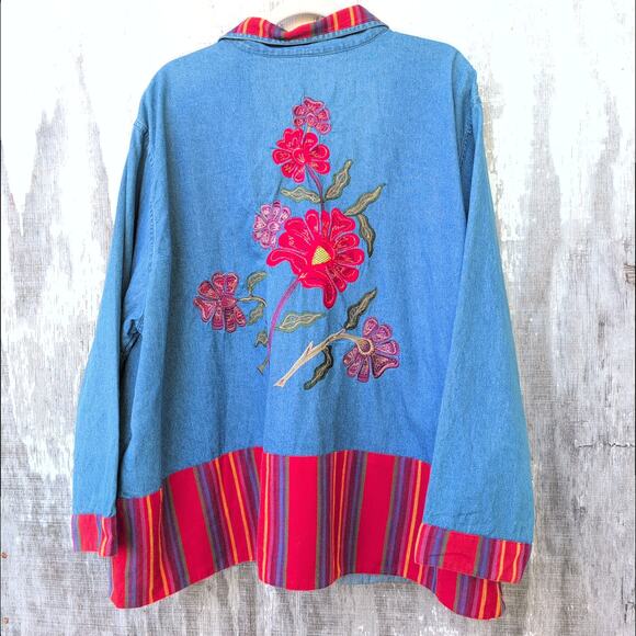 Vintage Embroidered Southwest Blanket Stripe Dopamine CottageCore ButtonDown 3X - Picture 8 of 11